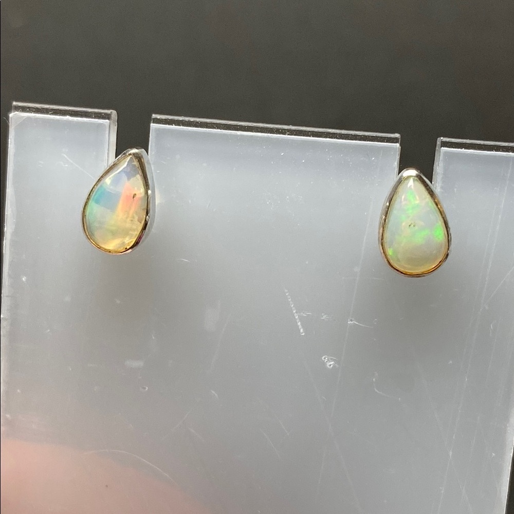 Ethiopian Opal Teardrop Earrings in Solid Sterling Silver 925